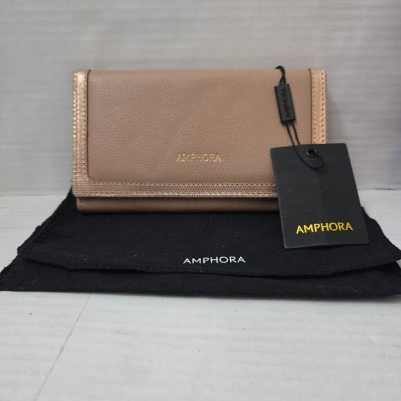 Amphora Leather & Fabric Checkbook Wallet Bi-Fold Pink 2 Tone New - Picture 1 of 8